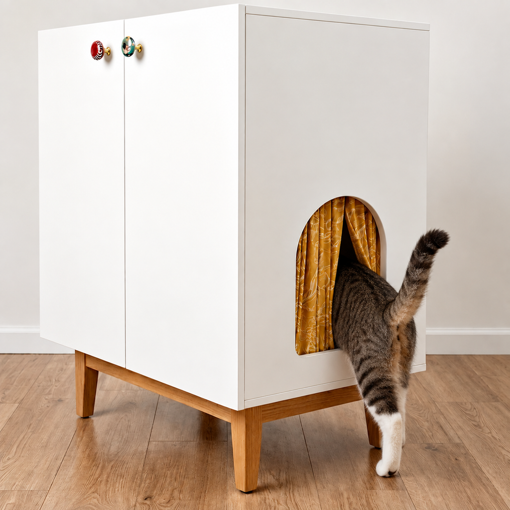 Purrtains | The Original Litter Cabinet Curtain