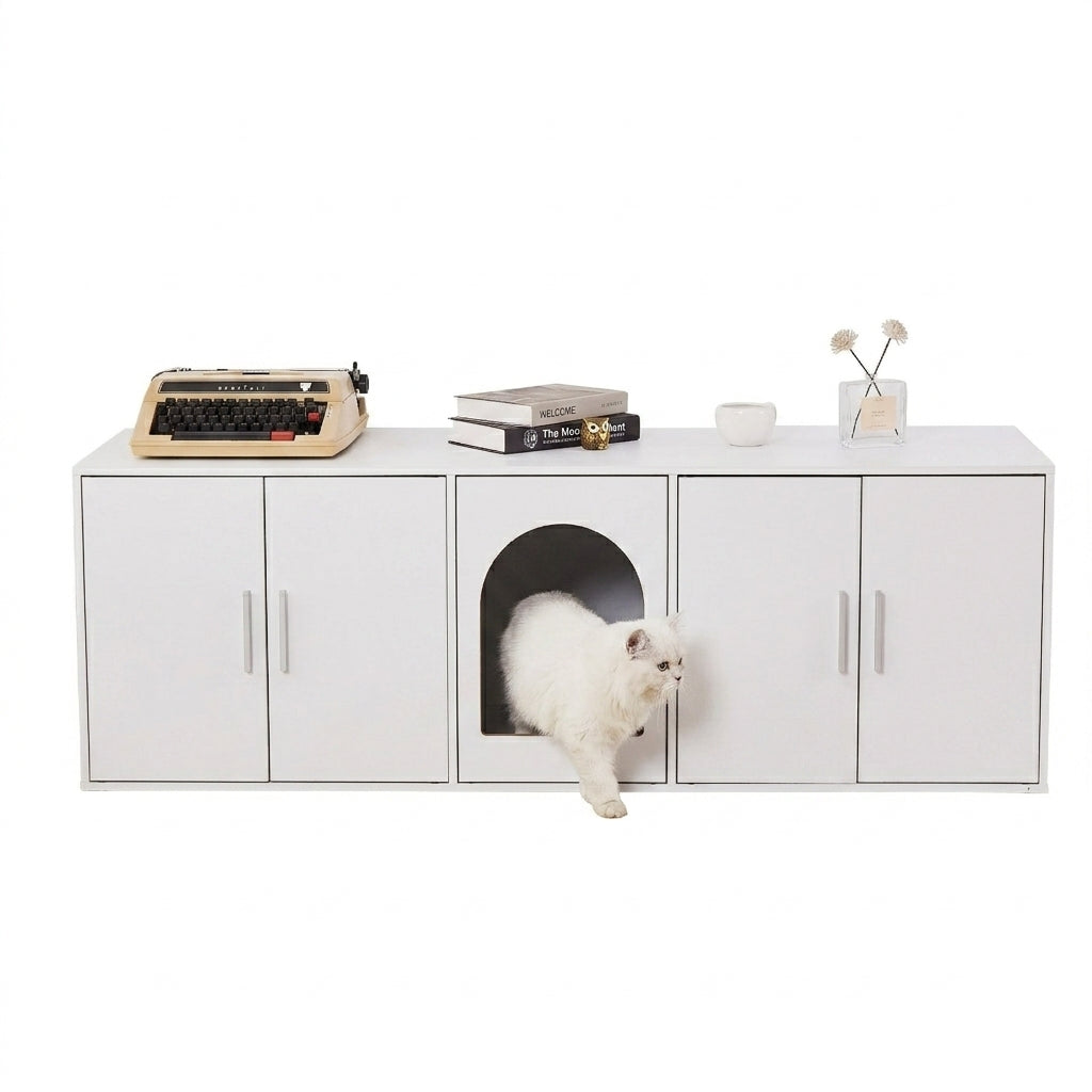 57.9" Wide Double Litter Box Cabinet With Front & Center Entry