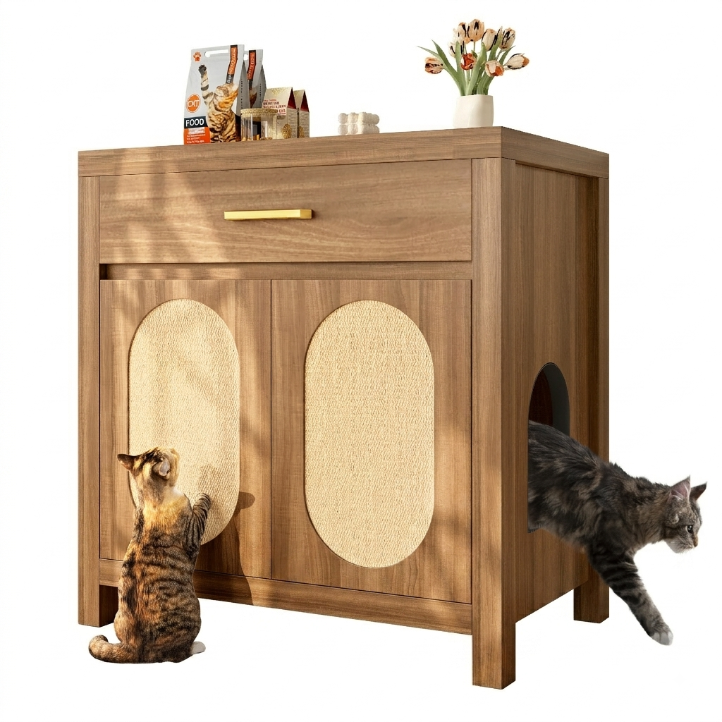 Hidden Cat Litter Box Enclosure Furniture Cabinet